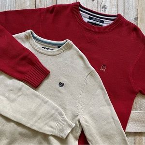 Set of Oatmeal Chaps & Red Tommy Hilfiger Thick Knit Sweaters